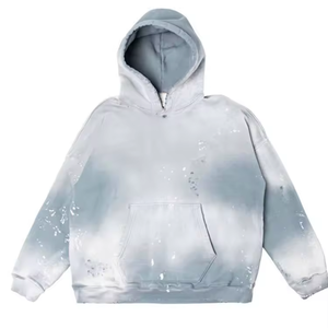 เสื้อฮู้ดดี้สีเทาแบบย้อมสีเอซิดทรงโอเวอร์ไซส์สำหรับผู้ชาย แต่งลายเพ้นท์สเปรย์ กระเป๋าจิงโจ้ สไตล์วินเทจ สตรีทแวร์ - Product Image 3
