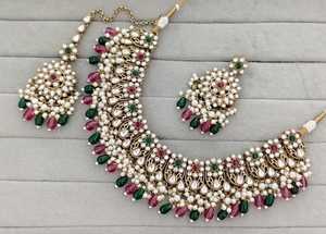 Indian Traditional Antique Gold Plated Kundan Choker Necklace <b>Set</b> Pastel MIX Gemstone Bead Bridal Jewelry <b>Set</b> with Earring - Product Image 2