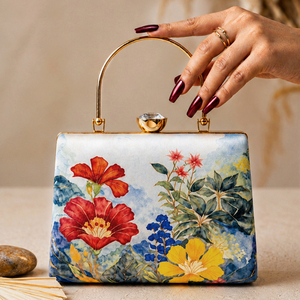 Pochette brodée artistique à motifs floraux bleus, sac de créateur fait main - Product Image 2
