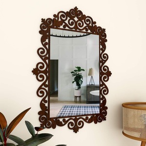 Geometrical Shape Glass Wall <b>Mirror</b> with Wooden <b>Frame</b> Scandinavian Design Decorative Bathroom <b>Mirror</b> - Product Image 2