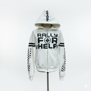 Sweat-shirt à capuche zippé blanc imprimé pour homme, streetwear, coupe ample, en coton tricoté, couleurs personnalisées - Product Image 1