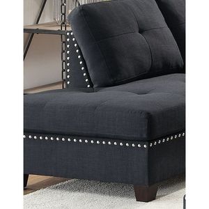 Set Divano Sezionale a 3 Pezzi in Polifibra Nera con Chaise Longue Reversibile, Pouf e Cuscini per Soggiorno - Product Image 4