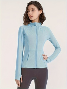 Veste de sport imperméable pour femme en Spandex/Nylon, légère, zippée, avec poches avant, manches longues, pour la course à pied, la gym et le yoga - Product Image 1