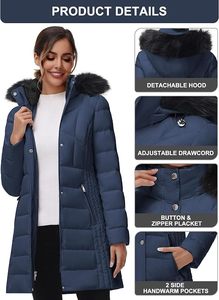 Women's Lightweight <b>Packable</b> Hooded Winter Quilted Puffer <b>Jacket</b> Detachable Sleeves Hat Zipper Closure Waterproof Wool Fur - Product Image 5