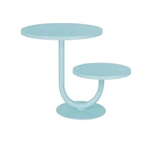 Support à gâteau rond en aluminium bleu métallisé, support à gâteau décoratif en métal à 2 niveaux, support à gâteau parfait pour la table à manger à la maison - Product Image 1