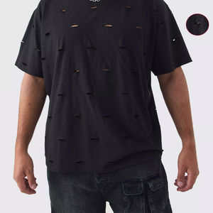 Camiseta de Hombre Estilo Hip Hop Desgastada, Cómoda, 100% Algodón, Lavado Ácido, Transpirable, con Logotipo Personalizado, Unisex, Gran Venta - Product Image 3