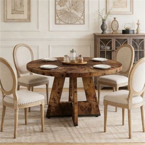 Tavolo da Pranzo Rotondo in Legno per Cucina e Salotto - Product Image 2