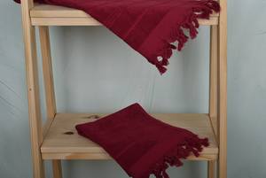 Serviette en coton éponge bordeaux rayée en coton biologique et lin, 18x40 pouces, pour salle de bain, cuisine, spa - Product Image 2