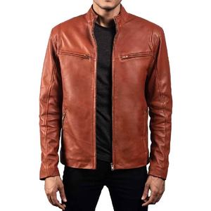 Chaqueta de Cuero Iónico para Hombre y Mujer, Prenda Exterior de Piel de Oveja Auténtica con Cierre de Cremallera, Cuello de Banda y Múltiples Bolsillos - Product Image 1