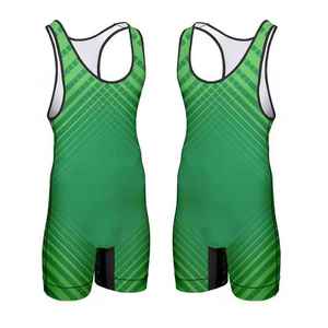 Singlet de Lucha Unisex, Diseño de Rayas Diagonales Verdes, Ropa Deportiva Transpirable de Spandex, Hecho a Medida - Product Image 1