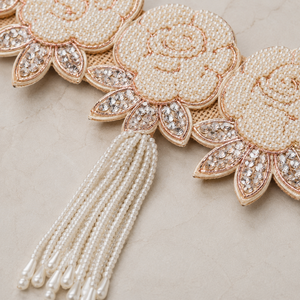 Handmade Pearl Flower Door Toran Beaded <b>Rose</b> Tassel Hanging Jute Wall Garland Wedding Home Entrance Decor - Product Image 5