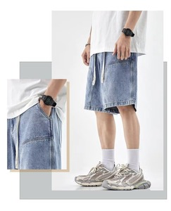 Shorts de Mezclilla para Hombre, Casuales, de Verano, de Algodón, Cintura Elástica, Secado Rápido, Transpirables, Ecológicos, con Bordado y Botones, Precio de Fábrica OEM - Product Image 2