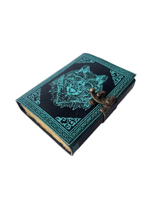 Diario de Cuero Genuino con Estampado de Cara de Lobo Azul y Negro Turquesa, Libro Antiguo Recargable, Diario de Viaje, Cuaderno - Product Image 5