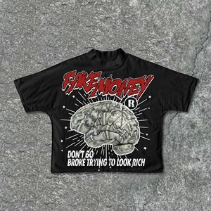 Camiseta de Hombre Oversize de Algodón con Cuello Redondo y Manga Raglán, Estilo Hip Hop Streetwear, Lavado Ácido, Estampado Serigrafiado y Pedrería, Corte Boxy Vintage - Product Image 2