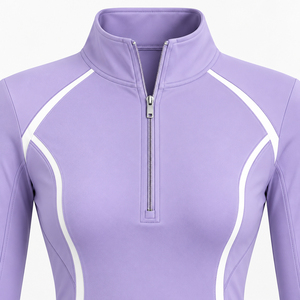 Camiseta de entrenamiento de tenis sin mangas para mujer con cremallera de un cuarto, cuello alto, orificios para los pulgares, elástica, para entrenamiento en cancha, 100% poliéster, corte ajustado - Product Image 3