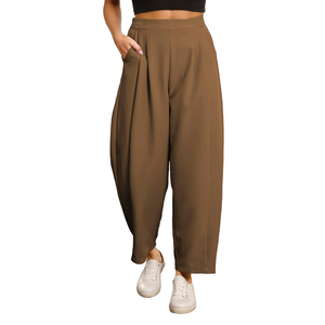 <b>Women's</b> Casual Pants Wide Leg High-Waisted Elastic Waist Breathable Stretchy Polyester Business <b>Slacks</b> Pockets - Product Image 2