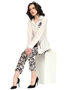 Ensemble Coordonné Blanc en Polyester Brodé de Fleurs et Imprimé, Tenue Assortie Élégante pour Femme, Confortable et Tendance - Product Image 4