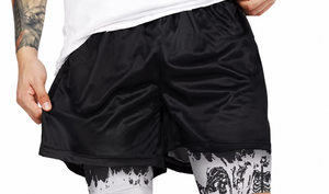 Shorts en maille 100 % coton noir pour homme avec motif flamme, style athlétique rétro, taille mi-élastique, vêtements de sport d'été - Product Image 6