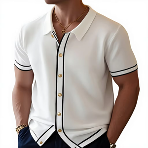 Chemise décontractée pour homme à col montant boutonnée en coton à manches courtes, écologique, faible MOQ, prix abordable, infroissable, respirante, pour le quotidien - Product Image 1