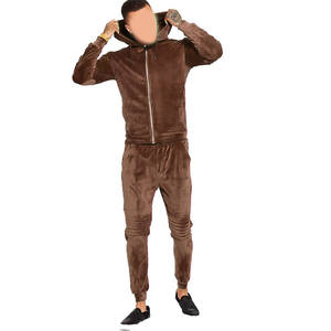 Survêtement en velours noir pour homme WARPRO INDUSTRY, à capuche, fermeture éclair intégrale, couleur unie, vêtements de sport décontractés, poches latérales, vêtements d'hiver, poids moyen - Product Image 3