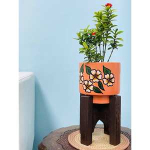 Pot de fleurs en céramique avec support en bois SPT7 pour plantes d'intérieur/extérieur et décoration - Product Image 1
