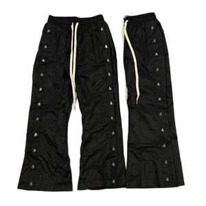 Pantalones de hombre personalizados, estilo baggy, negros, acampanados, de alta calidad, de nailon y poliéster, estilo urbano, para hombre. - Product Image 4
