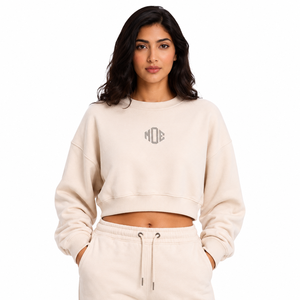 Women's Cropped Sweatshirt Oversized Drop Shoulder Cotton Fleece Long Sleeve Casual Fashion Pullover Custom Logo Apparel Factory - Product Image 1