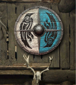 Escudo Vikingo Redondo de Madera Tallado a Mano, Decoración Medieval para Pared, Placa Decorativa Vintage para el Hogar, Disfraz Temático - Product Image 1