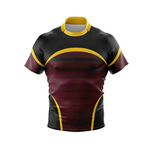 ชุดกีฬารักบี้ เสื้อเจอร์ซีย์รักบี้แบบยูนิเซ็กซ์ รับผลิตตามแบบ (OEM) ชุดรักบี้คุณภาพสูง พิมพ์ลายโลโก้แบบซับลิเมชั่น เสื้อรักบี้แขนสั้น โพลีเอสเตอร์ 100% - Product Image 1