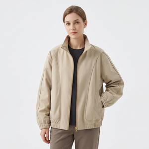 Chaqueta Beige para Hombre, Cuello Alto, Cierre de Cremallera, Cortavientos, Casual, Corte Holgado, Otoño, Manga Larga, Color Sólido - Product Image 3