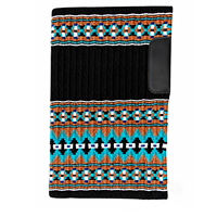 Tapis de selle ASHMIRA EQUESTRIAN Western noir turquoise orange géométrique tissé à la main en mélange de laine, motif aztèque, pour chevaux
