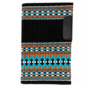 Manta de Silla de Montar ASHMIRA EQUESTRIAN, Diseño Geométrico Occidental en Negro, Turquesa y Naranja, Tejida a Mano con Mezcla de Lana, Patrón Azteca, para Caballos - Product Image 2