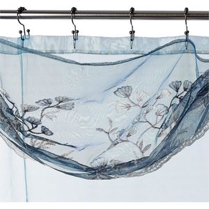 12pc Modern Classic Luxury Bathroom Sheer Shower <b>Curtain</b> Set 12 <b>Hooks</b> Blue with Contemporary Decor Stylish Capri Design - Product Image 5
