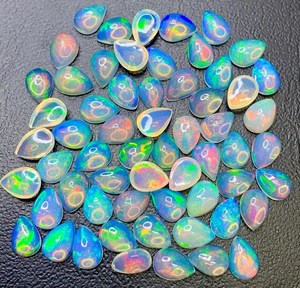 Lot de cabochons d'opale éthiopienne blanche en forme de poire, opale à reflets multiples, pierres précieuses de 6x4 mm à 8x10 mm pour bijoux - Product Image 2