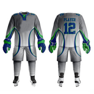 Maillot de hockey sur glace personnalisé pour homme, manches longues, sublimation, maille respirante, gris, bleu, vert, col en V, coupe classique, adulte - Product Image 3