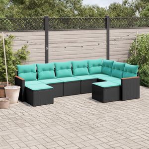 Juego de sofás de patio de ratán sintético negro de 9 piezas con cojines, muebles elegantes para exteriores - Product Image 1