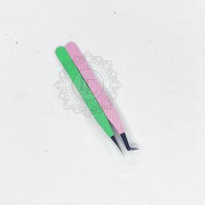Wholesale Stainless Steel <b>Pink</b> Green <b>Powder</b> Coating Isolation Volume Tweezers Private Label Custom Logo Durable Eyelash - Product Image 3