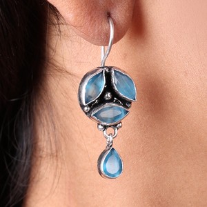 Oxidized <b>Silver</b> Stone <b>Dangle</b> <b>Earring</b> Wholesale Bulk | Handmade Indian Gemstone Jewelry Supplier | Boho Drop <b>Earring</b> Manufacturer - Product Image 4