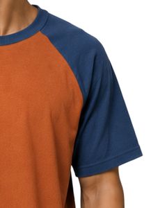<b>Rust</b> Orange And Denim Blue Raglan T Shirt For Men Short Sleeve Crew Neck Cotton Tee Custom Casual Color Block Streetwear <b>Top</b> - Product Image 4
