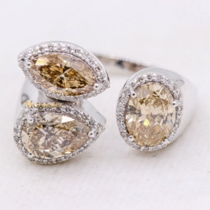 Wholesale 18K White Gold Custom Bridal Fancy Yellow Diamond Pear Marquise Oval 3 Stone Halo <b>Open</b> Engagement <b>Rings</b> - Product Image 1