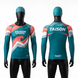 Maillot de bain une pièce pour homme en polyester et élasthanne 180 GSM de qualité supérieure, design à panneaux bleu sarcelle, corail et blanc, séchage rapide, respirant, écologique, anti-UV - Product Image 1