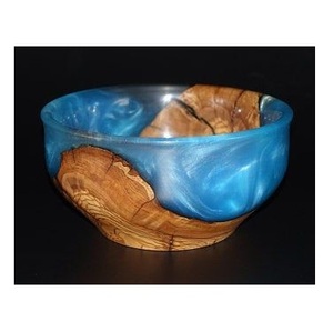 Bol élégant fait main en résine époxy sans BPA et bois d'acacia avec base en bois véritable et revêtement en résine pour une utilisation moderne à la maison - Product Image 1