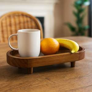 Plateaux de service en bois pour la maison, grands plateaux empilables en bois de Sheesham pour servir gâteaux, pâtisseries, collations, petit-déjeuner - Product Image 1