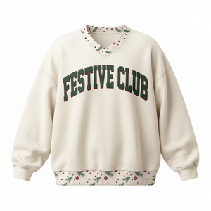 Oversized V-Neck Design Casual Christmas Pullover Relaxed Long Sleeve Fit Cozy Winter Clothing Holiday Season Fashion - Product Image 3