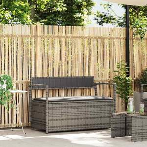 Banco de Almacenamiento para Jardín en Ratán Sintético Gris y Acero con Recubrimiento en Polvo, Elegante Banco para Patio - Product Image 1