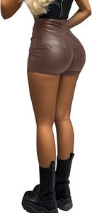 Shorts en similicuir personnalisés pour femmes, taille élastique, en cuir latex, décontractés, service OEM ODM, étiquette privée, ornés de strass - Product Image 5