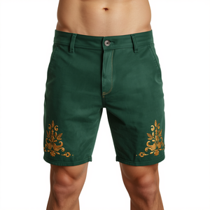 Pantalones Cortos Bávaros Color Verde Bosque para Hombre, Marca Pinco Sports, Premium, Tradicionales, para Oktoberfest, Festival Alpino, de Gamuza Vacuna Genuina, Cintura Elástica - Product Image 1