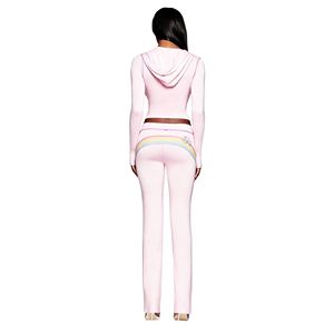 2026 SpringSummer Daily Wear Eco-Friendly Cute Cartoon Print Hooded Zipper Jacket Low-Waist Long Pants Sporty Casual Set - Product Image 3