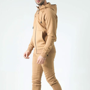 Ensemble de survêtement pour homme couleur camel avec capuche, sweat-shirt et pantalon à fermeture éclair intégrale, design uni décontracté, coton respirant, vêtements d'automne - Product Image 6