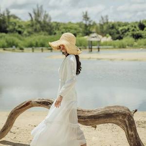 Vestidos Maxi de Gasa Tejida con Volantes y Cremalleras Blancos, Servicio OEM, Vietnam, Casuales, de Manga Larga, Corte A, Novedades para Mujer - Product Image 1